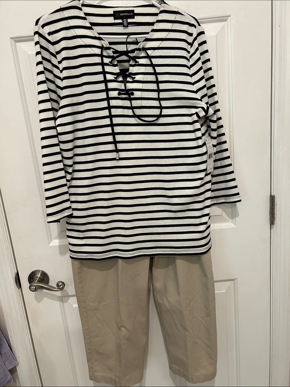 2 Items: L.L. Bean Women's Straight-Leg Capris AND Rafaella NWT Striped Top